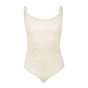 Wendelborn Rib Stretch Bodysuit Color Natural/Creme Snaps/Button Back Small